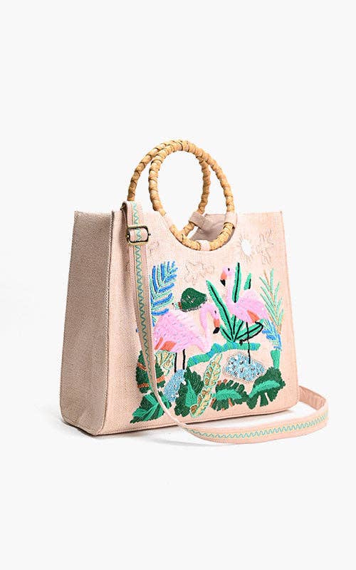 Tropical Pink Flamenco Embellished Tote