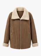 Genuine Shearling Lamb Leather Jacket in Cognac