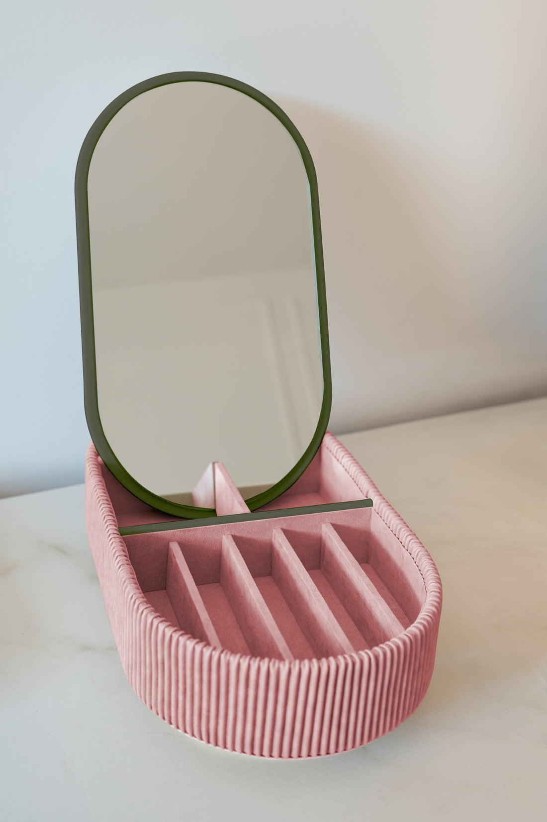 Ava Mirror Jewelry Box - Olive
