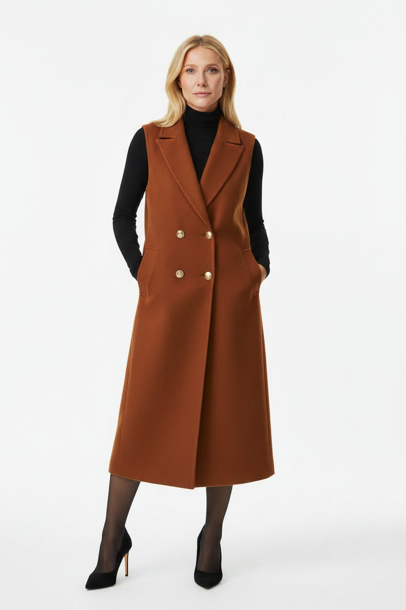Eileen Cashmere Blend Longline Vest in Cinnamon