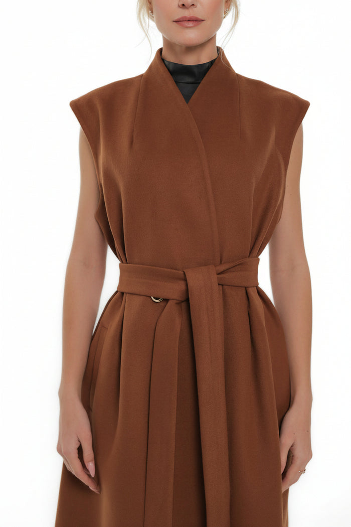 Eileen Cashmere Blend Longline Vest in Cinnamon