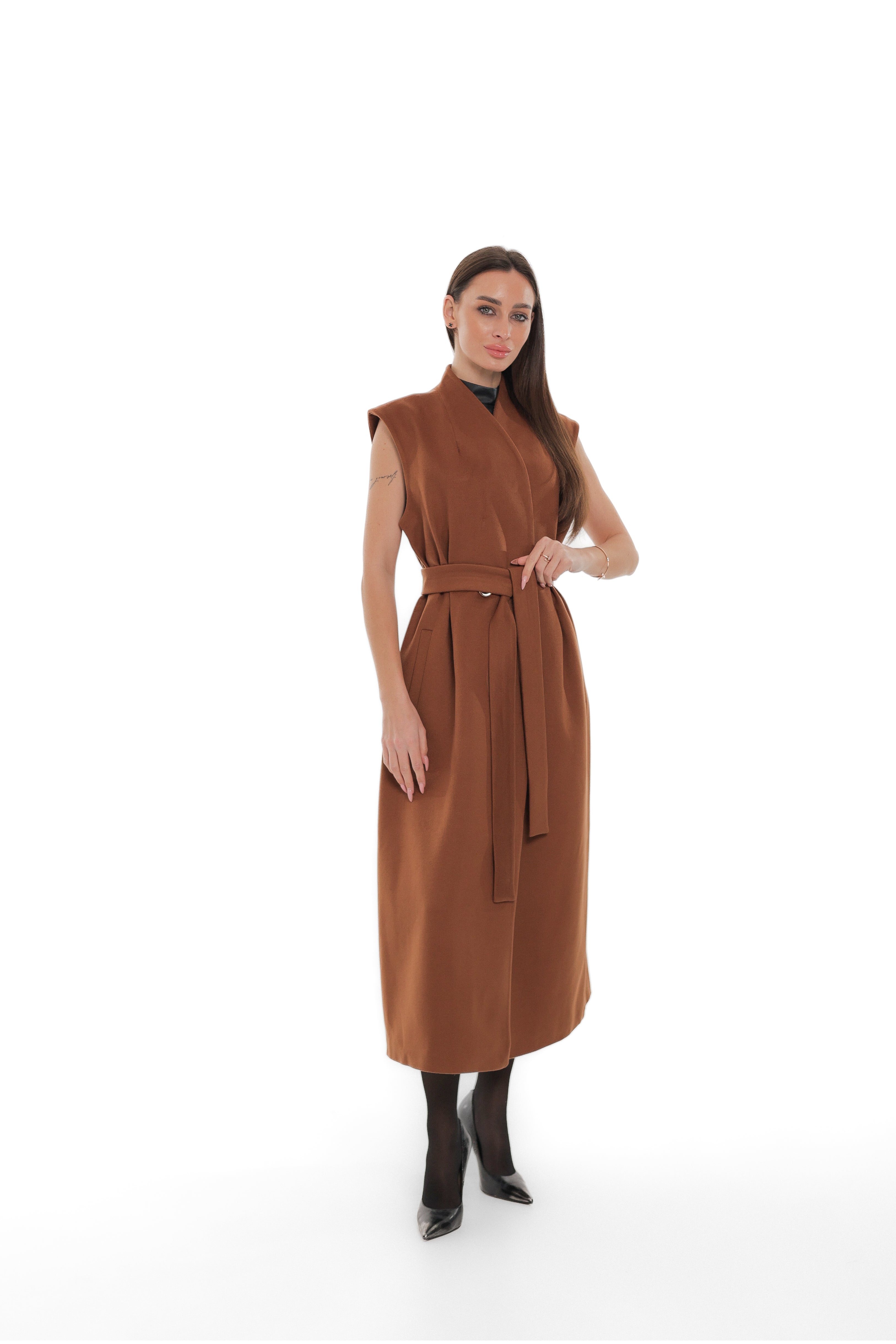 Eileen Cashmere Blend Longline Vest in Cinnamon