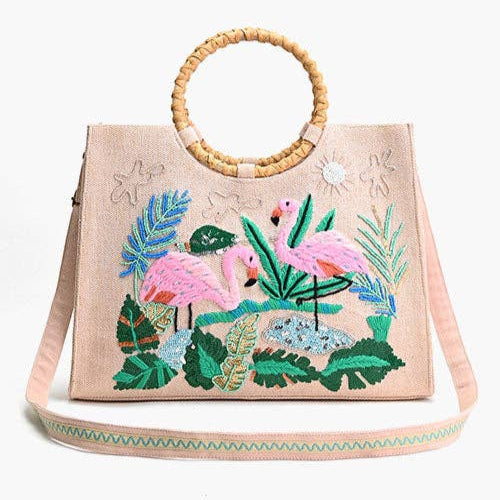 Tropical Pink Flamenco Embellished Tote